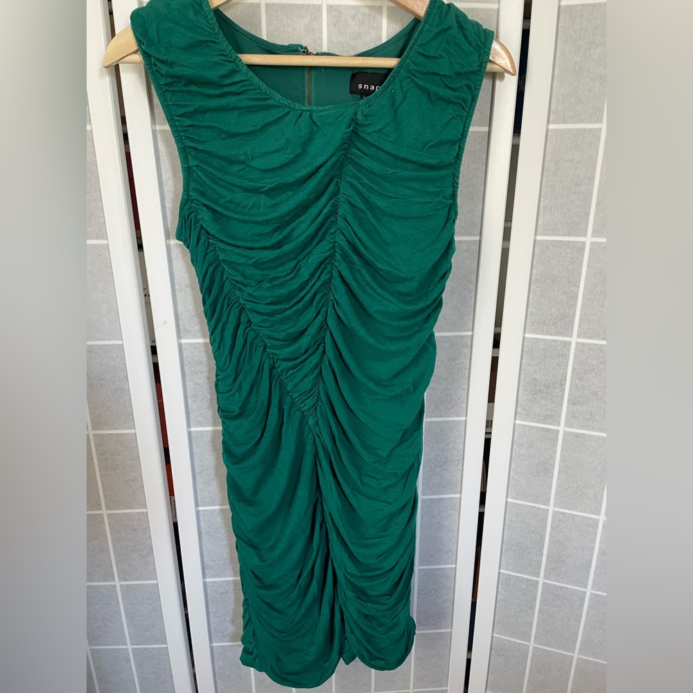 Snap Party Body Con Stretchable Mini Dress, Green, Size L.
